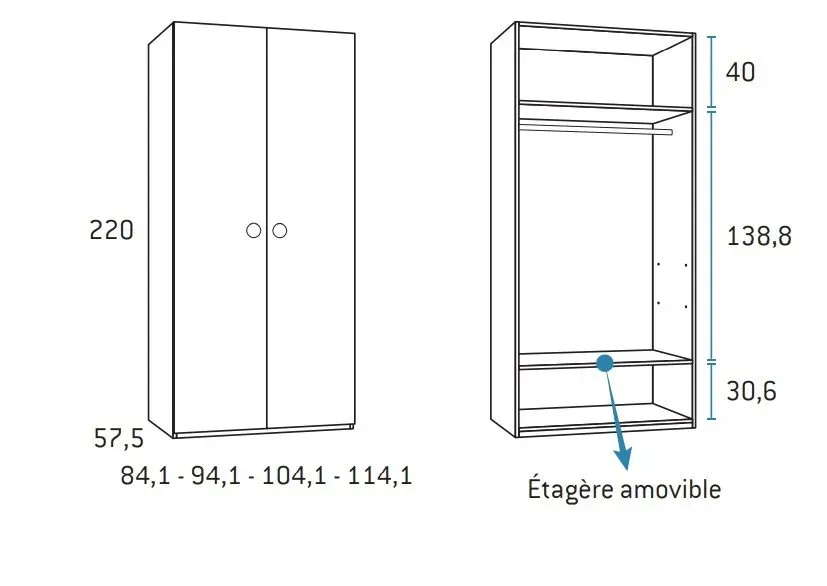 Illustration numéro 2 du produit Armoire 2 portes longues 114,1 x 57,5 x 220 cm
