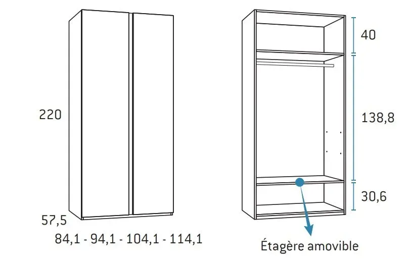 Illustration numéro 2 du produit Armoire 2 portes longues  poignée New Perfil 104,1 x 57,5 x 220 cm