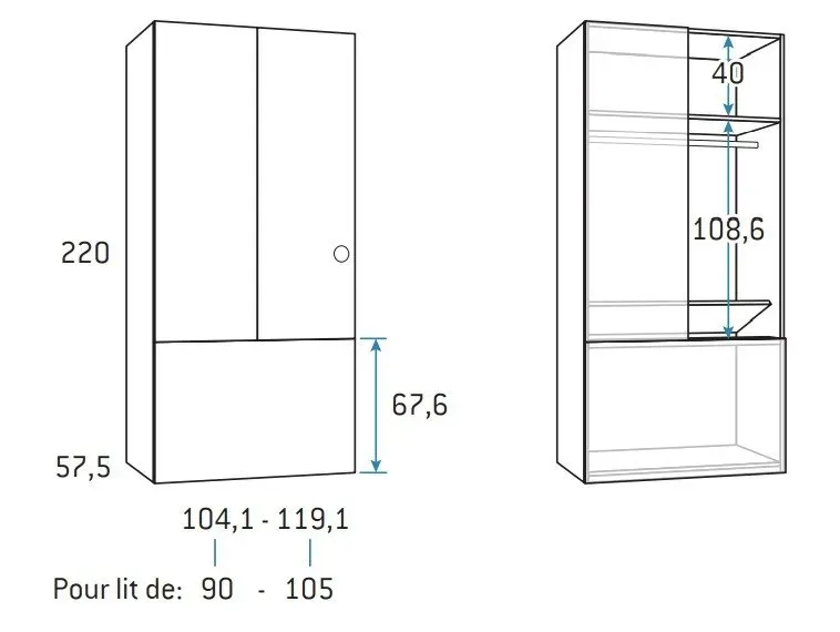 Illustration numéro 2 du produit Armoire penderie 119,1 x 57,5 x 220 cm  coffre rabattable hauteur 67 cm