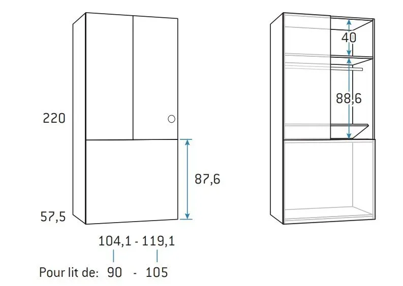 Illustration numéro 2 du produit Armoire penderie 104,1 x 57,5 x 220 cm  coffre rabattable hauteur 87 cm