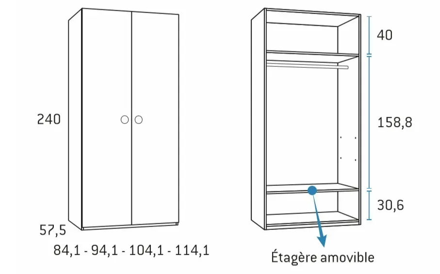 Illustration numéro 2 du produit Armoire 2 portes longues 114,1 x 57,5 x 240 cm