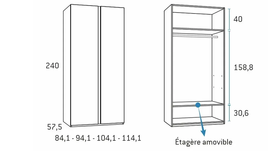 Illustration numéro 2 du produit Armoire 2 portes longues  poignée New Perfil 104,1 x 57,5 x 240 cm