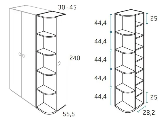 Illustration numéro 2 du produit Armoire terminale d'angle 1 porte 30 x 55,5 x 240 cm finition chêne blanchis