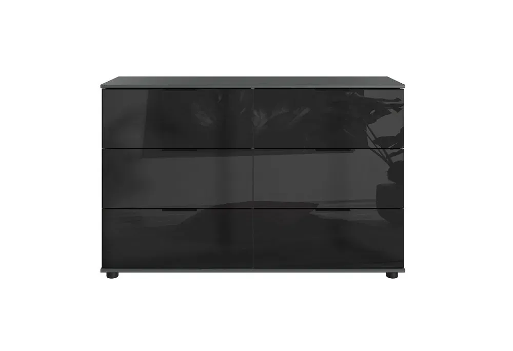 Illustration numéro 2 du produit Commode  GRANA 6 tiroirs coloris graphite façade verre noir