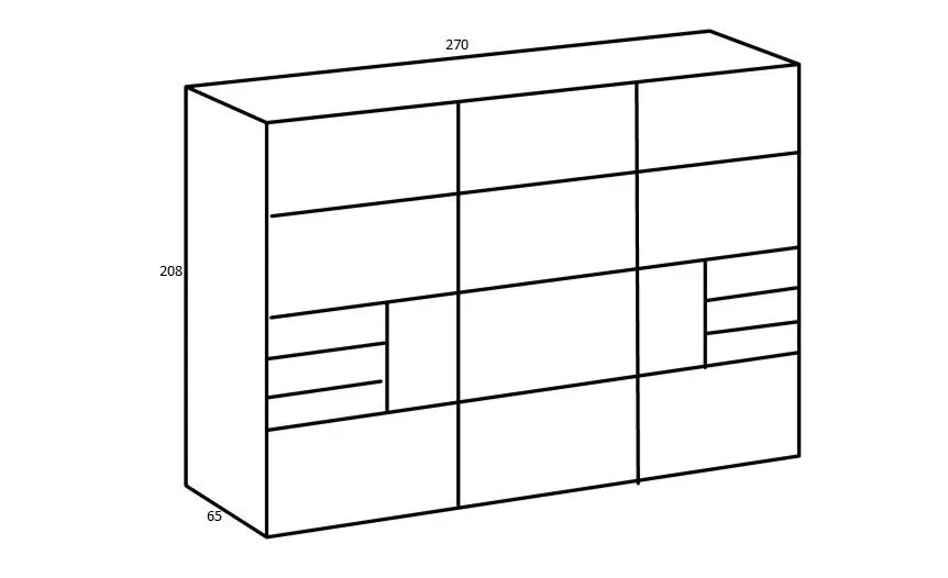 Illustration numéro 2 du produit Armoire GRANA 3 portes coulissantes 6 tiroirs coloris graphite porte centrale verre noir