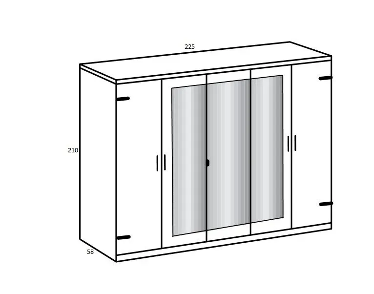 Illustration numéro 2 du produit Armoire corniche STOKE 5 portes 3 miroirs corps imitation chêne poutre rechampis graphite