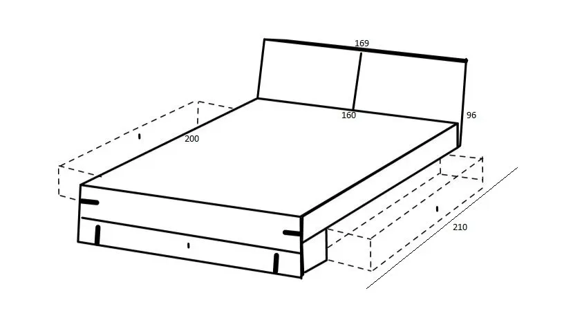 Illustration numéro 2 du produit Lit 160 x 200 cm STOKE tête de lit rembourré  tiroirs compartiment abattants chêne poutre graphite