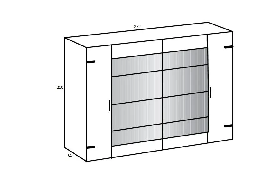 Illustration numéro 2 du produit Armoire STOKE 2 portes coulissantes miroirs 2 portes battantes corps graphite rechampis sapin argenté