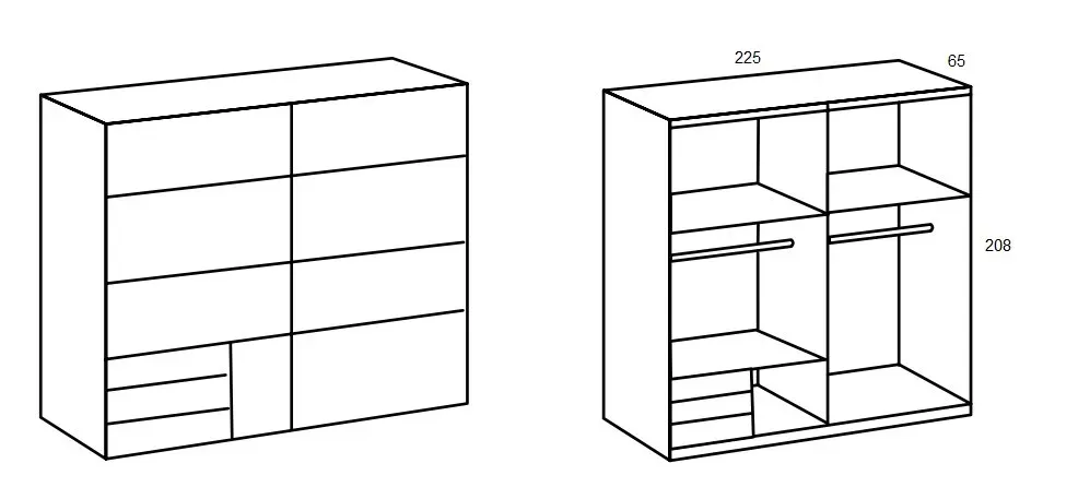 Illustration numéro 2 du produit Armoire coulissante AURELIA 225cm blanc 3 tiroirs porte verre gris