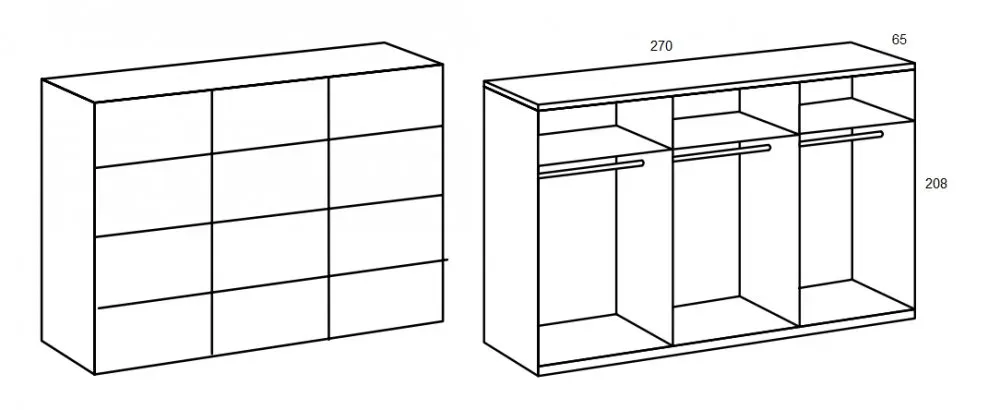 Illustration numéro 2 du produit Armoire coulissante AURELIA 270cm chêne poutre porte verre gris