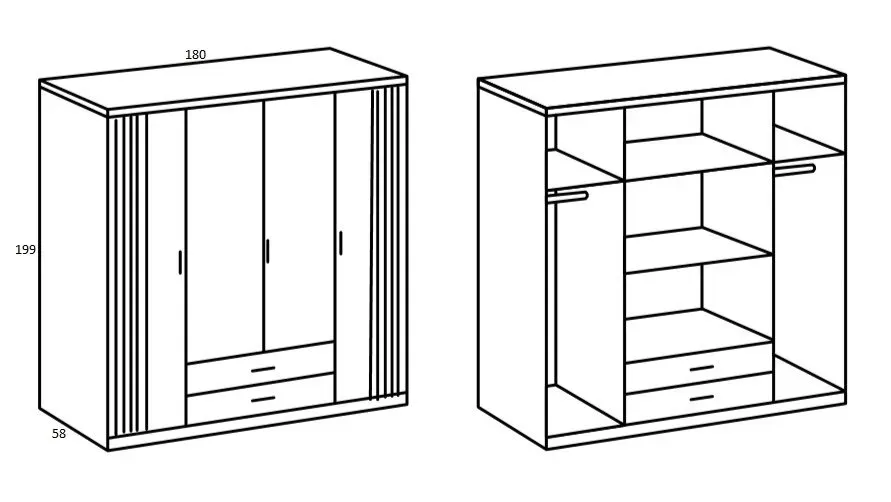 Illustration numéro 2 du produit Armoire avec corniche BELOU 5 portes 2 tiroirs décor chêne artisan rechampis aspect clayettes