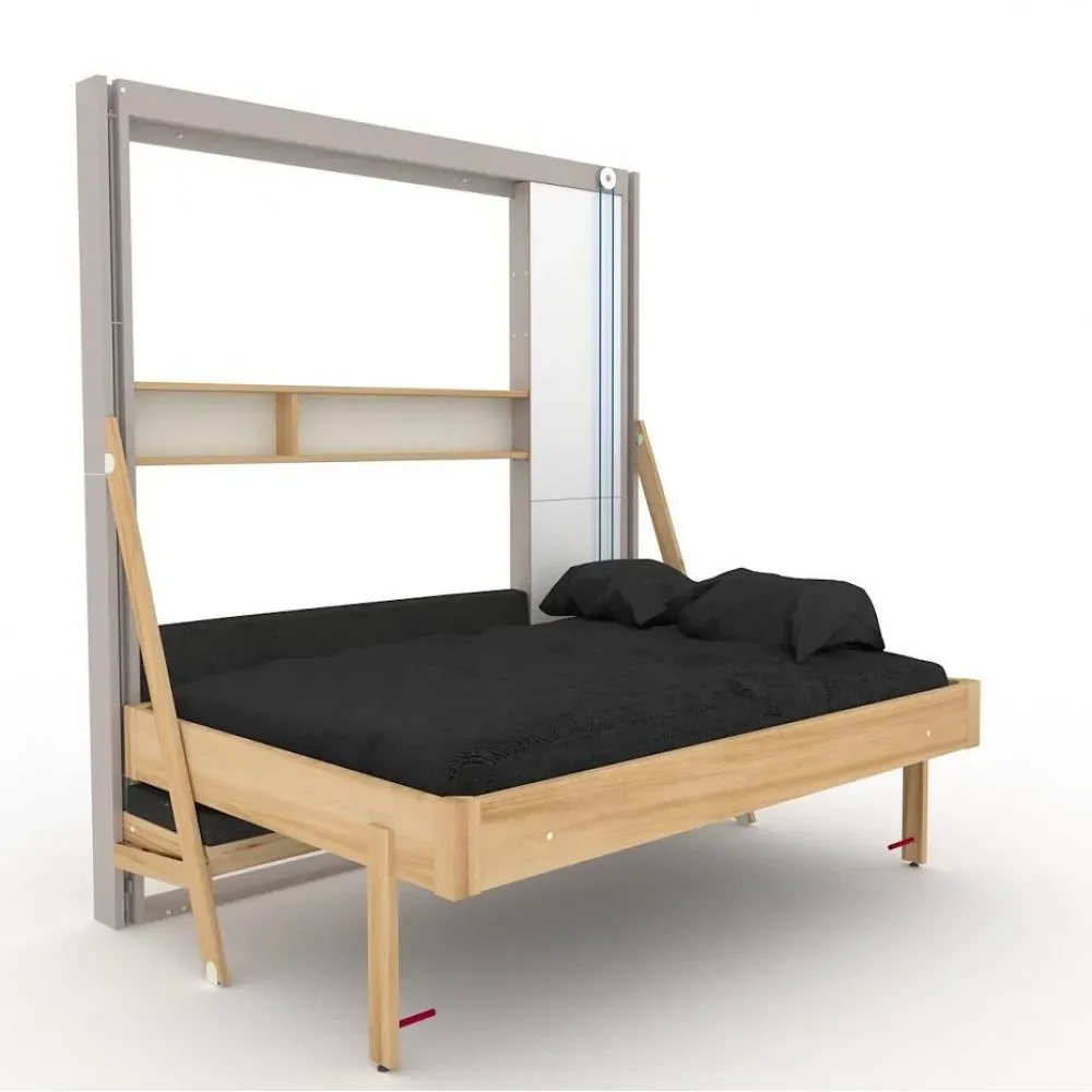 Illustration numéro 2 du produit Lit escamotable au plafond JUNO canapé étagère horizontal 140*200 cm pin encadrement cachemire tissu anthracite