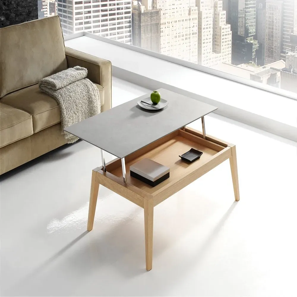 Illustration numéro 2 du produit Table basse relevable NORDIC 115 x 65 x 40 cm  pieds chêne plateau céramique Hidra