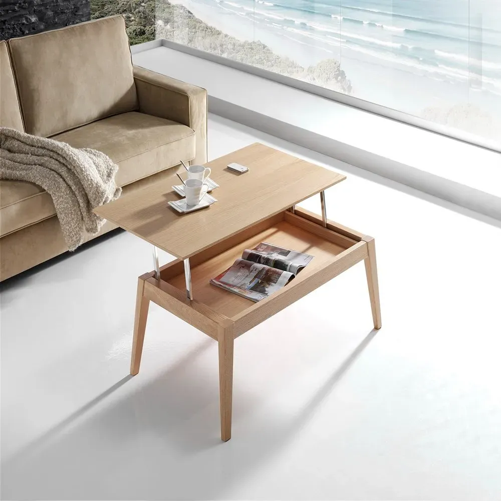 Illustration numéro 2 du produit Table basse relevable NORDIC 115 x 65 x 40 cm pieds bois plateau chêne