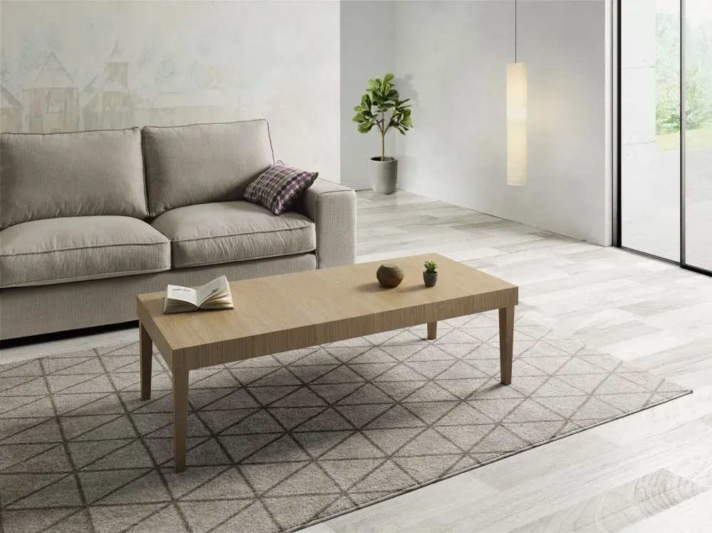 Illustration numéro 2 du produit Table basse relevable DEMOS 140 x 60 x 41 cm  pieds bois clair plateau chêne