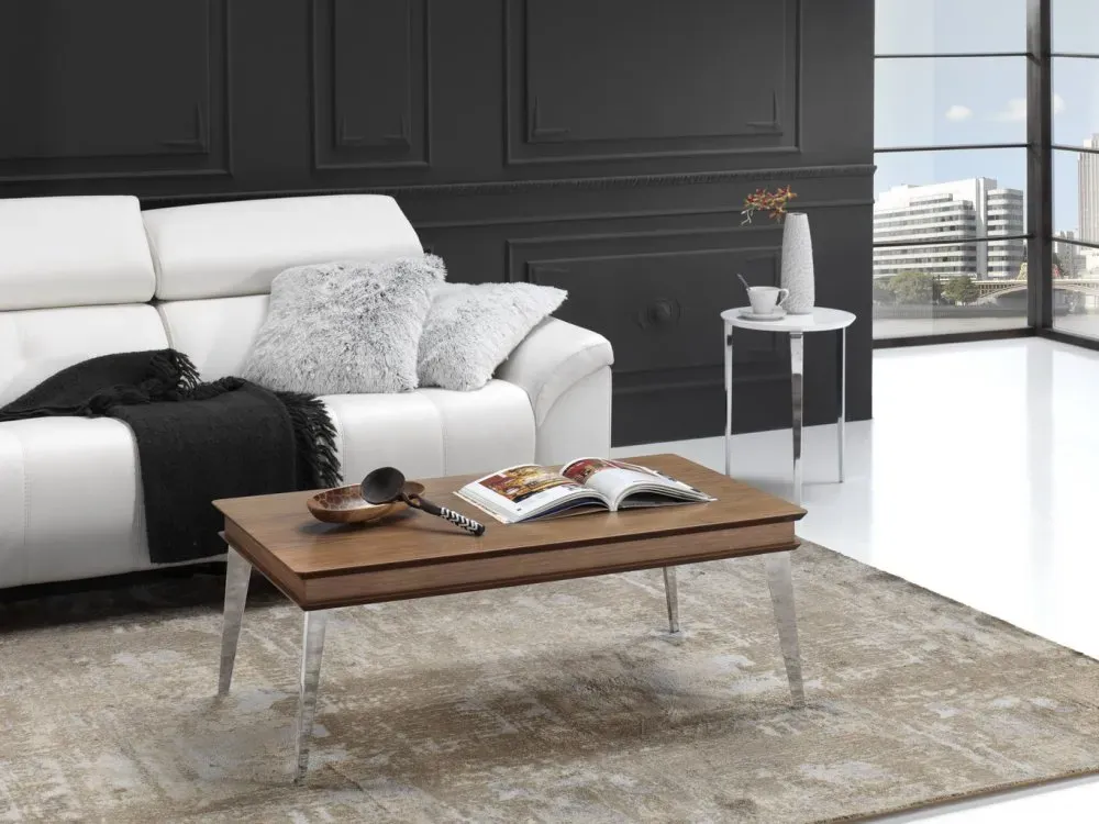 Illustration numéro 2 du produit Table basse relevable KITA 110 x 60 x 41 cm pieds métal chromé plateau noyer