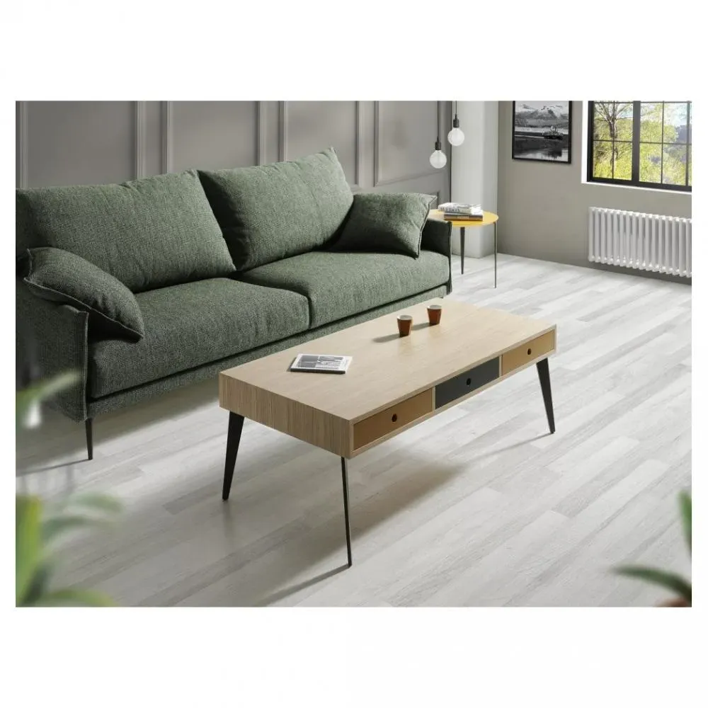 Illustration numéro 2 du produit Table basse CASIA 120 x 60 x 45 cm  pieds métal noir plateau chêne