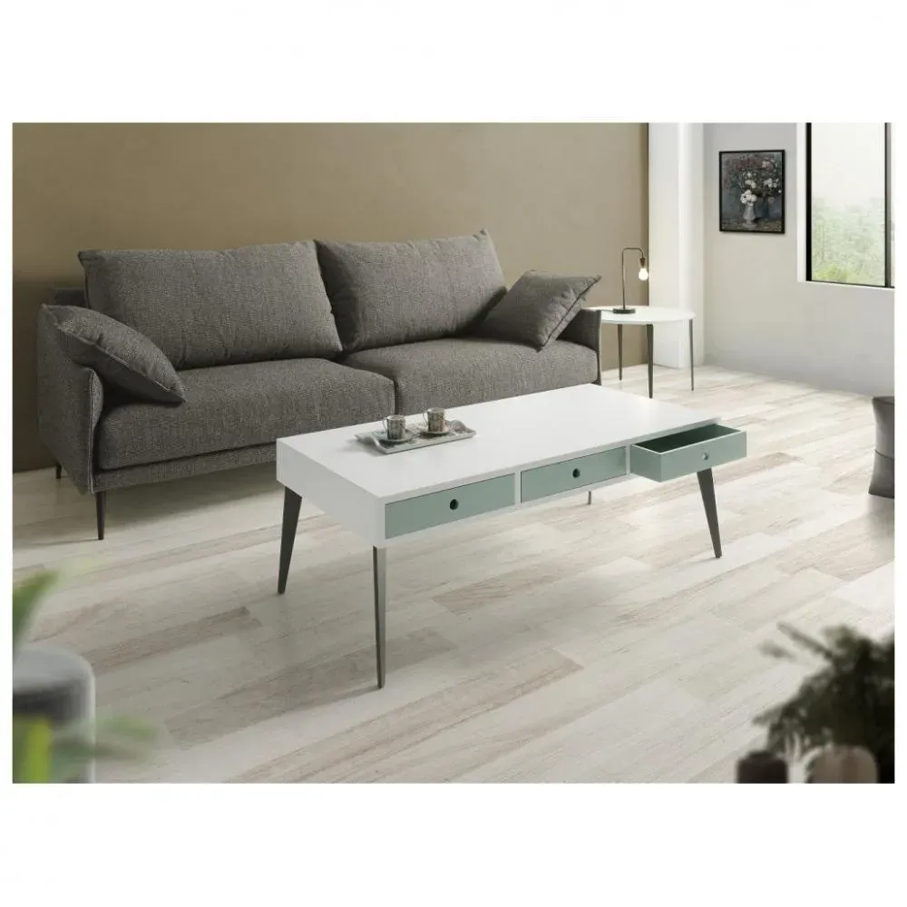 Illustration numéro 2 du produit Table basse CASIA 120 x 60 x 45 cm  pieds métal noir plateau laqué blanc
