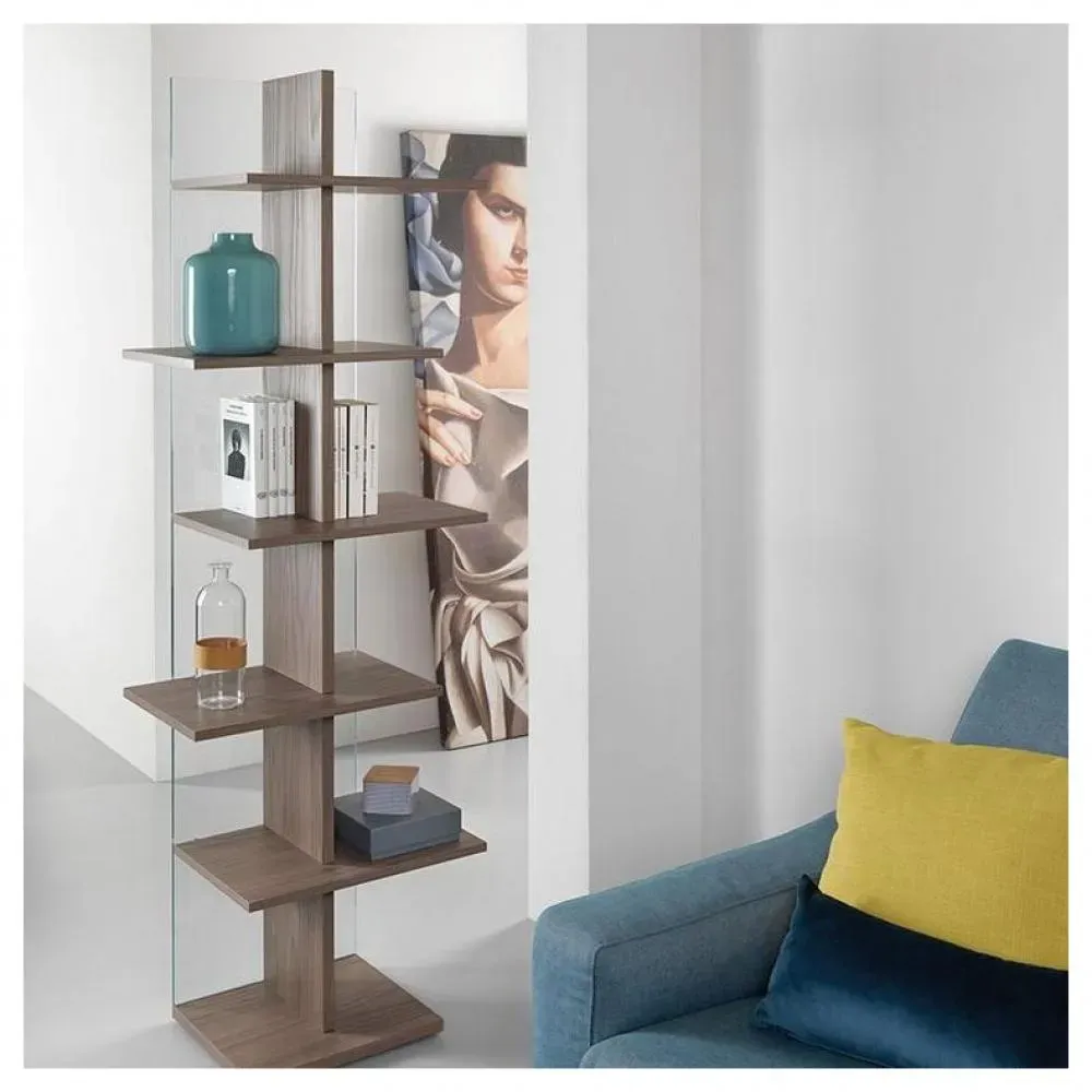 Illustration numéro 2 du produit Bibliothèque STEP structure stratifié écologique noyer dos verre clair