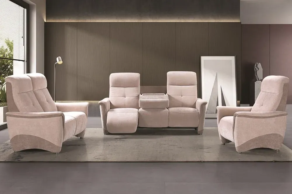 Illustration numéro 2 du produit Canapé 2 places RELAX électrique BLOOM tissu maillé beige & moka