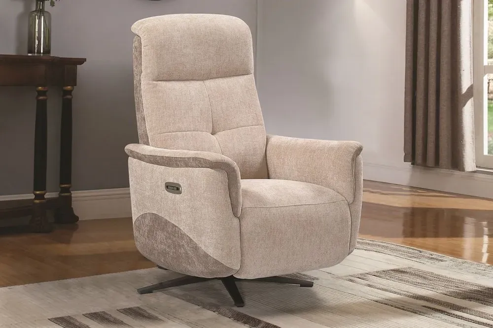 Illustration numéro 2 du produit Fauteuil relax pivotant bi moteur BLOOM tissu maillé beige & moka