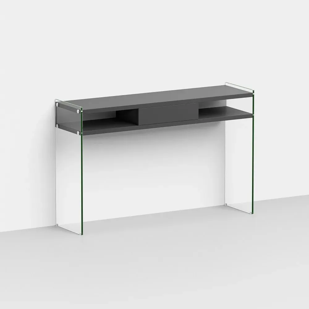 Illustration numéro 2 du produit Table console MAYA coloris gris ardoise piétement en verre transparent