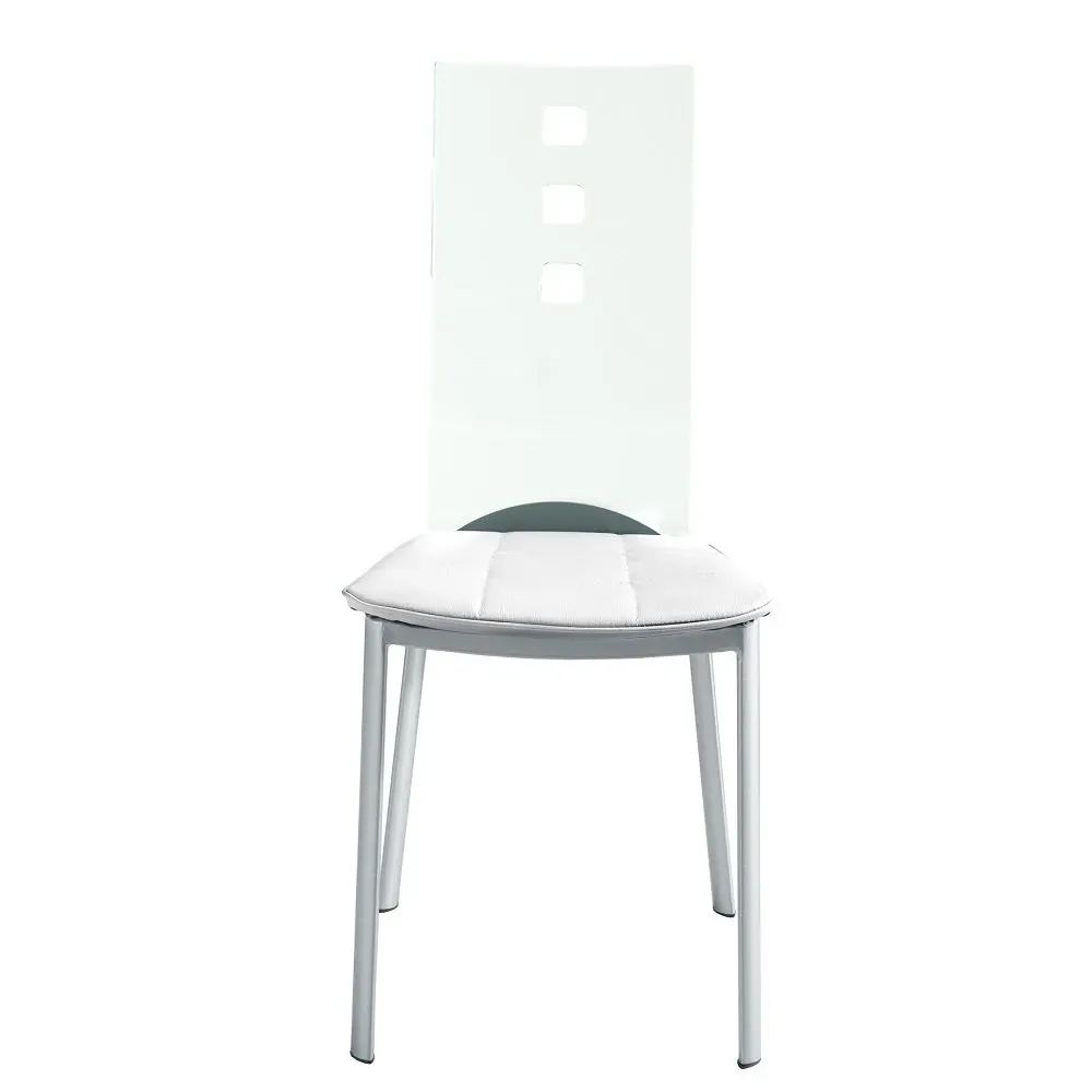 Illustration numéro 2 du produit Lot de 2 chaises design LUXOR WHITE pieds métal dossier plexiglass assise microfibre blanc