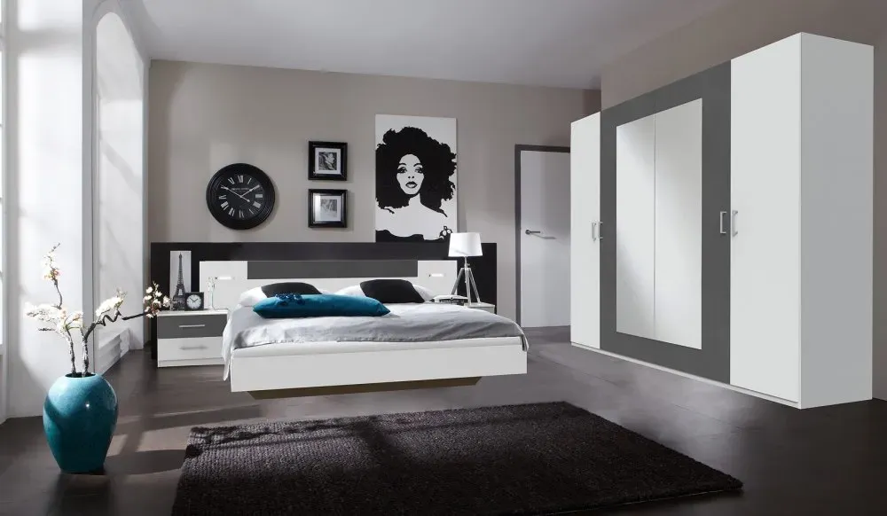 Illustration numéro 2 du produit Armoire 4 portes 2 miroirs ANGIE 225 cm blanc et graphite