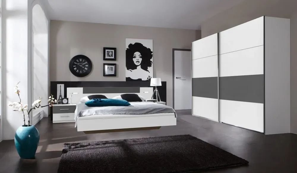 Illustration numéro 2 du produit Armoire 2 portes  coulissantes ANGIE 225 cm blanc et graphite