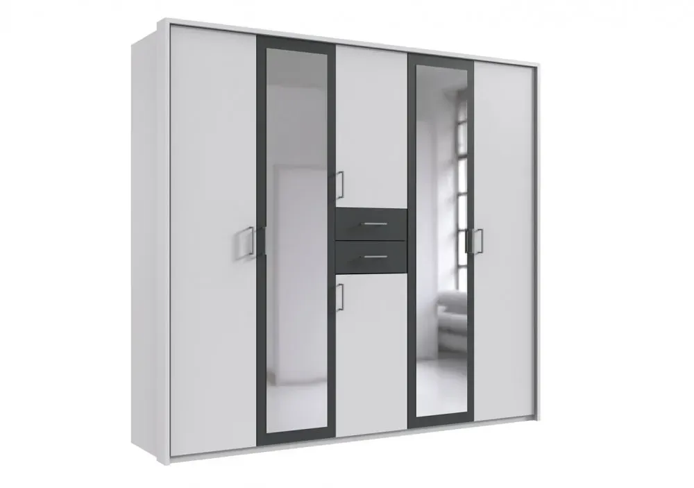 Illustration numéro 2 du produit Armoire 4 portes blancs 2 portes miroirs DIVER 225 cm 2 tiroirs graphites