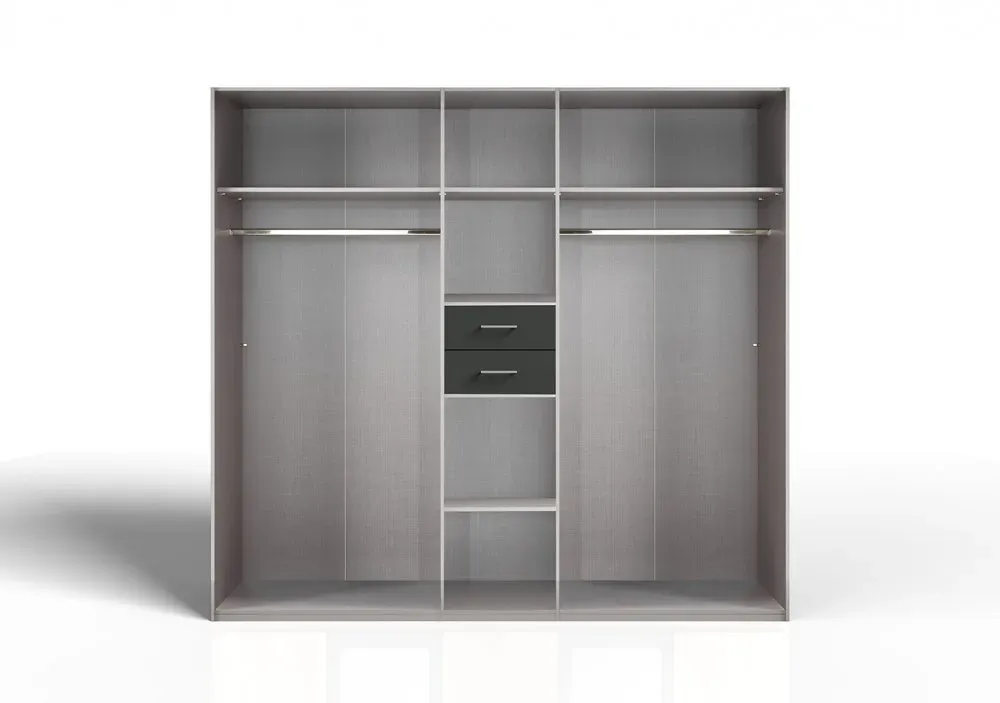 Illustration numéro 2 du produit Armoire 4 portes chênes artisans 2 portes miroirs DIVER 225 cm 2 tiroirs graphites