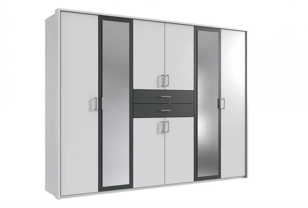 Illustration numéro 2 du produit Armoire 6 portes blancs 2 portes miroirs DIVER 270 cm 2 tiroirs graphites