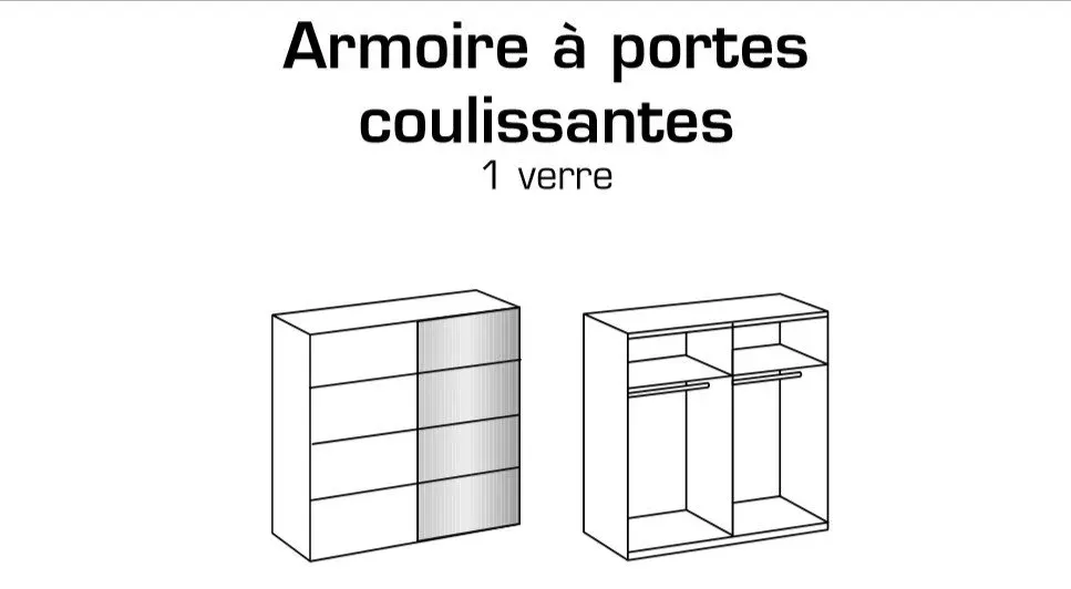 Illustration numéro 2 du produit Armoire 2 portes coulissantes TILBURG 180 cm gris Sahara verre noir et graphite