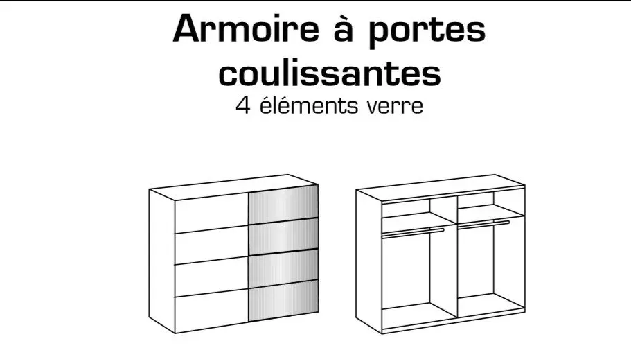 Illustration numéro 2 du produit Armoire 2 portes coulissantes TILBURG 225 cm gris Sahara verre noir et graphite