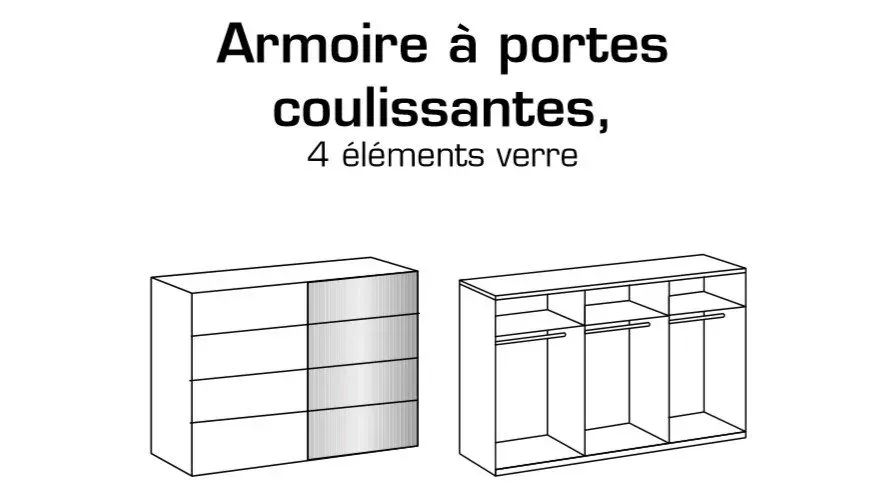 Illustration numéro 2 du produit Armoire 2 portes coulissantes TILBURG 270 cm gris Sahara verre noir et graphite