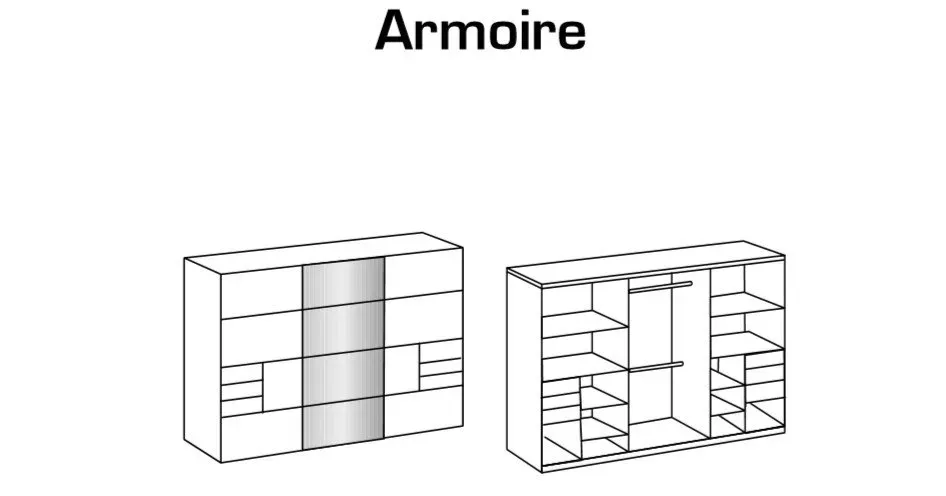 Illustration numéro 2 du produit Armoire 3 portes coulissantes 6 tiroirs TILBURG 270 cm gris Sahara verre noir et graphite