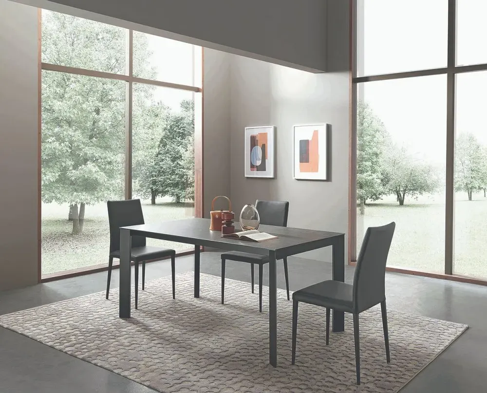 Illustration numéro 2 du produit Table 10 couverts TEOREMA extensible 160 à 250cm pieds métal graphite plateau mélaminé ardoise