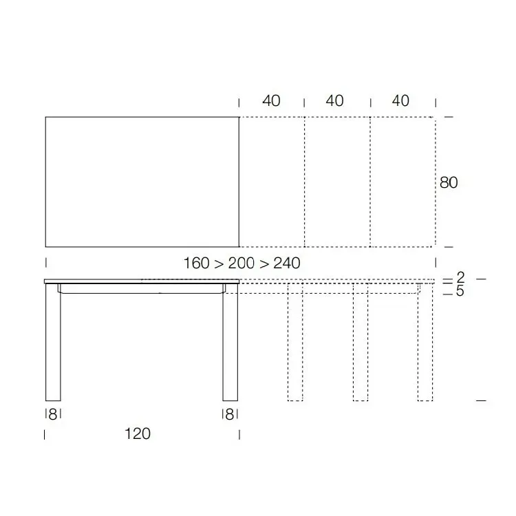 Illustration numéro 2 du produit Table 10 couverts TEOREMA extensible 120 à 240cm pieds métal graphite plateau mélaminé pierre gris