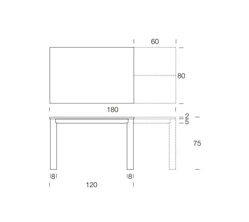 Illustration numéro 2 du produit Table 6 couverts TEOREMA extensible 120 à 180cm pieds métal graphite plateau mélaminé granite