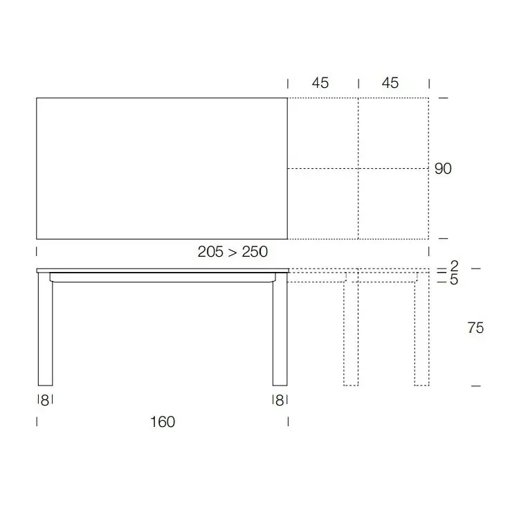 Illustration numéro 2 du produit Table 10 couverts TEOREMA extensible 160 à 250cm pieds métal graphite plateau mélaminé granite
