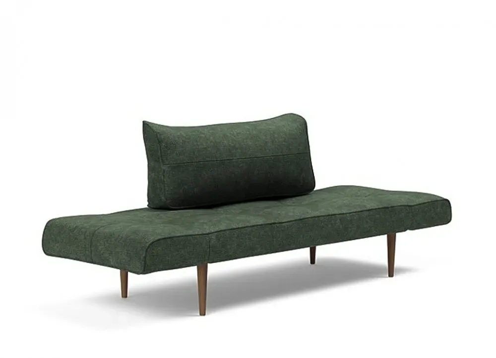 Illustration numéro 2 du produit Canapé lit  ZEAL STYLETTO cadre acier piétement chêne foncé tissu Avella Pine Green