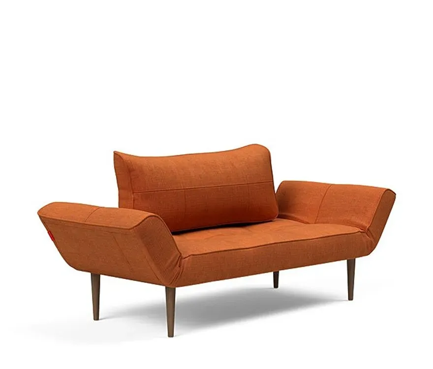 Illustration numéro 2 du produit Canapé lit  ZEAL STYLETTO cadre acier piétement chêne foncé tissu Esina Rust Orange