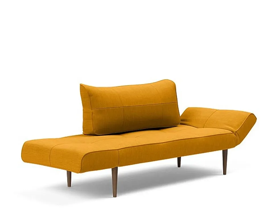 Illustration numéro 2 du produit Canapé lit  ZEAL STYLETTO cadre acier piétement chêne foncé tissu Elegance Curry