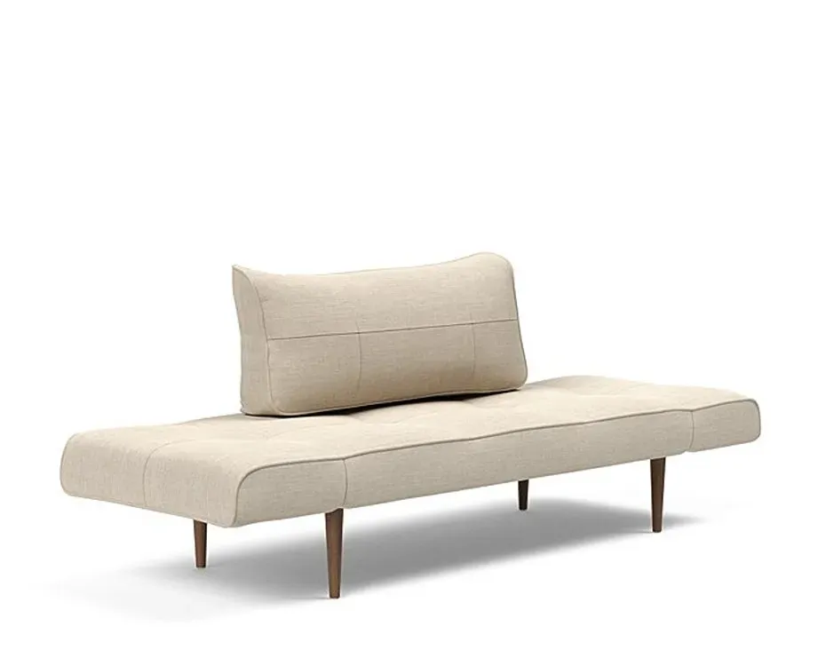 Illustration numéro 2 du produit Canapé lit  ZEAL STYLETTO cadre acier piétement chêne foncé tissu Phobos Latte