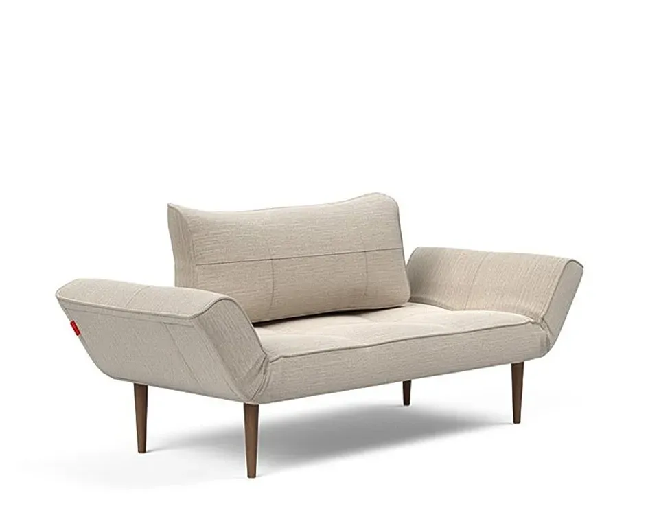 Illustration numéro 2 du produit Canapé lit  ZEAL STYLETTO cadre acier piétement chêne foncé tissu Blida Sand Grey