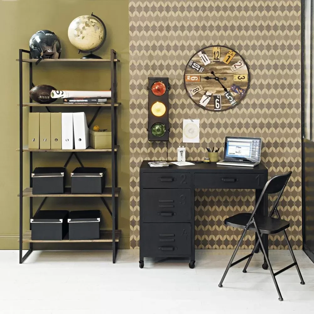 Illustration numéro 2 du produit Étagère industrielle en bois de sapin et métal gris anthracite