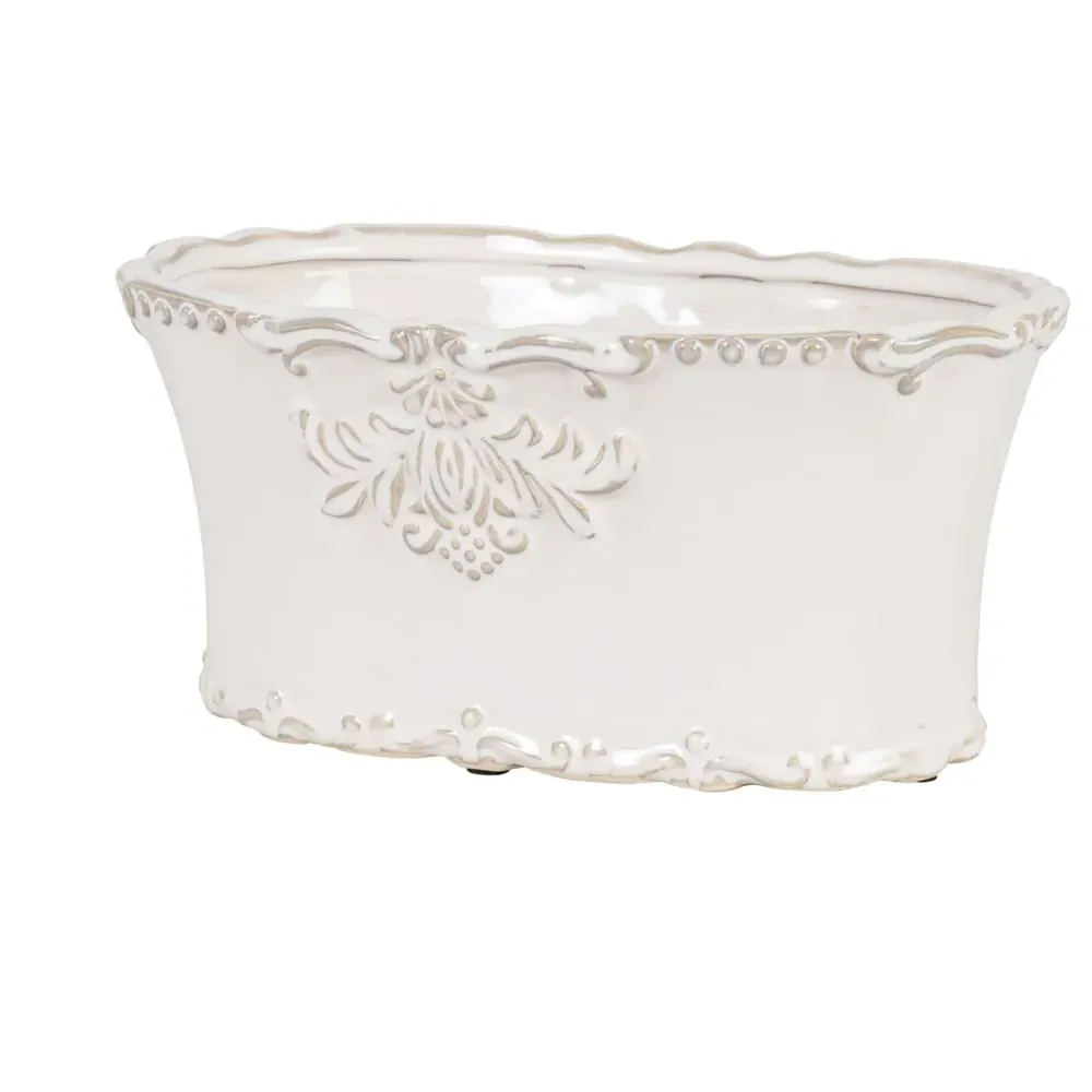 Illustration numéro 2 du produit Pot ovale en céramique blanche H 11 cm ARISTIDE