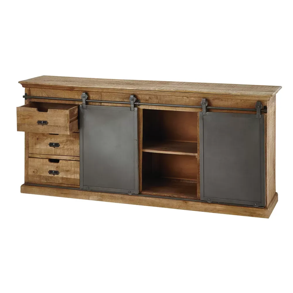 Illustration numéro 2 du produit Buffet 6 tiroirs et 2 portes coulissantes en manguier massif