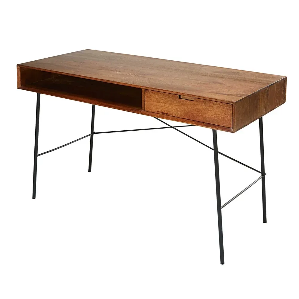 Illustration numéro 2 du produit Bureau 1 tiroir en manguier massif et métal noir
