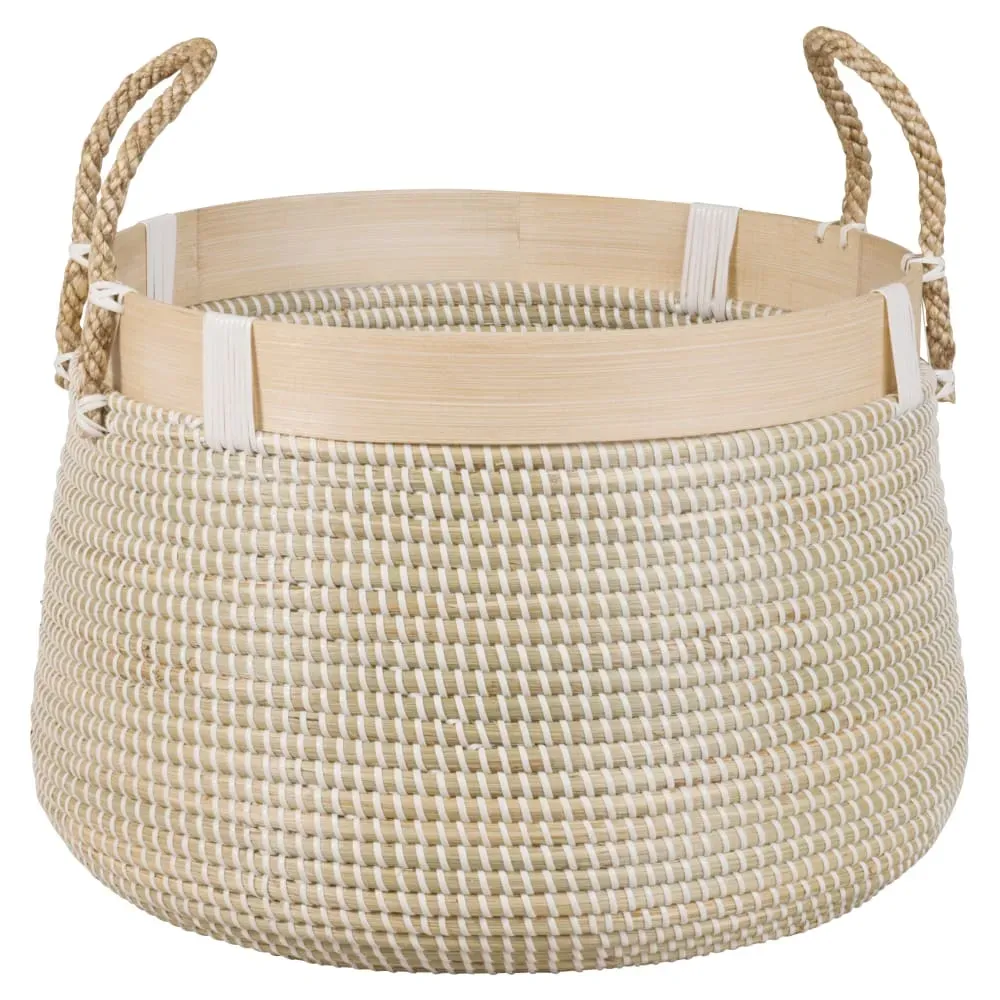 Illustration numéro 2 du produit Panier boule en fibre végétale et scoubidou blanc